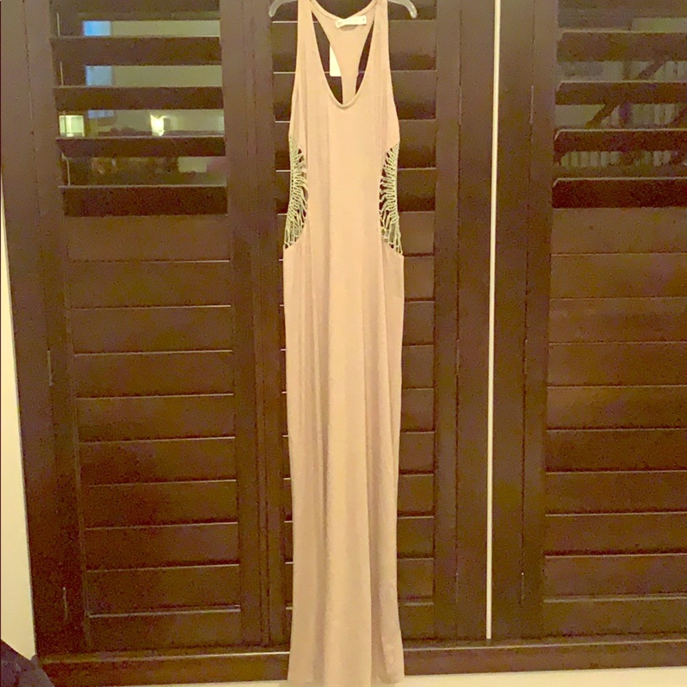 Sexy cut out beige maxi dress